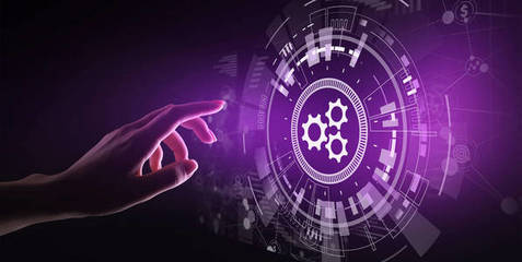 自動(dòng)化技術(shù)與智能產(chǎn)業(yè)概念模糊的抽象背景。齒輪和圖標(biāo)